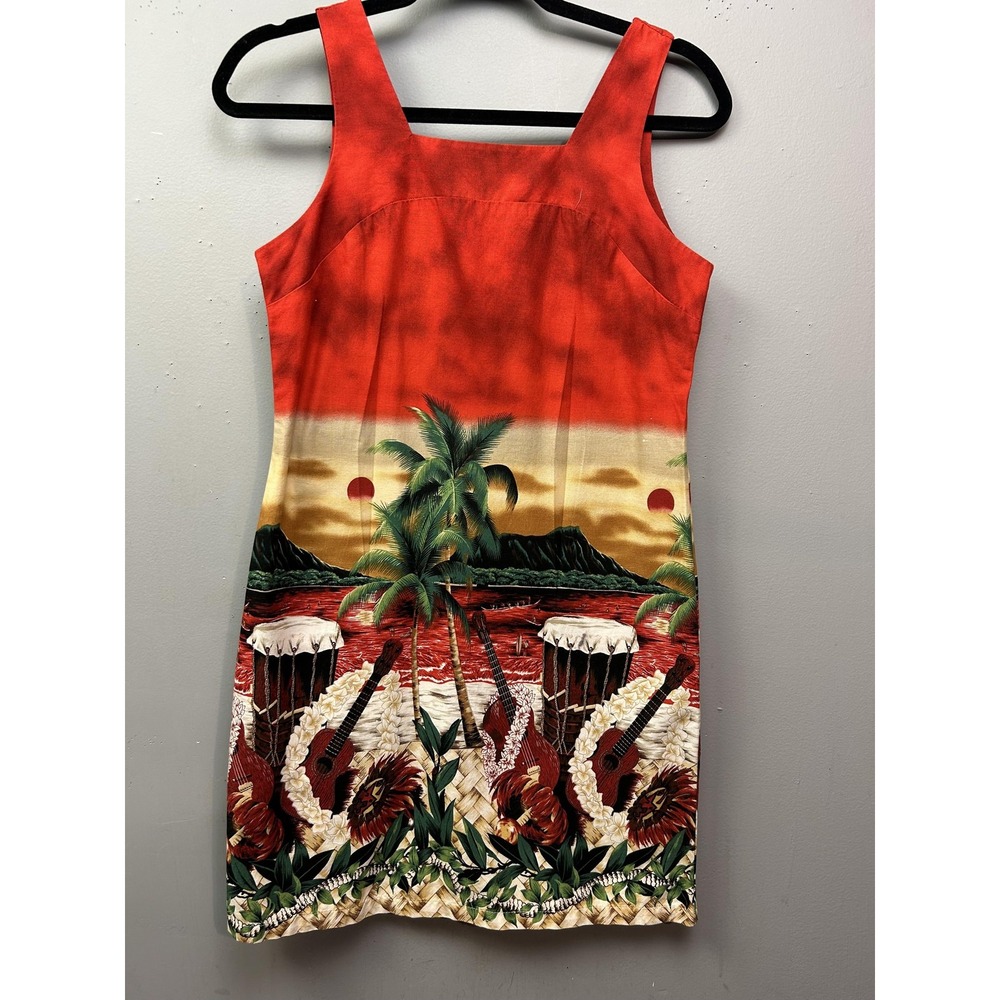 Island Aloha Wear Dress Womens Red Sunset Tropical Beach Ukulele Mini Hawaii